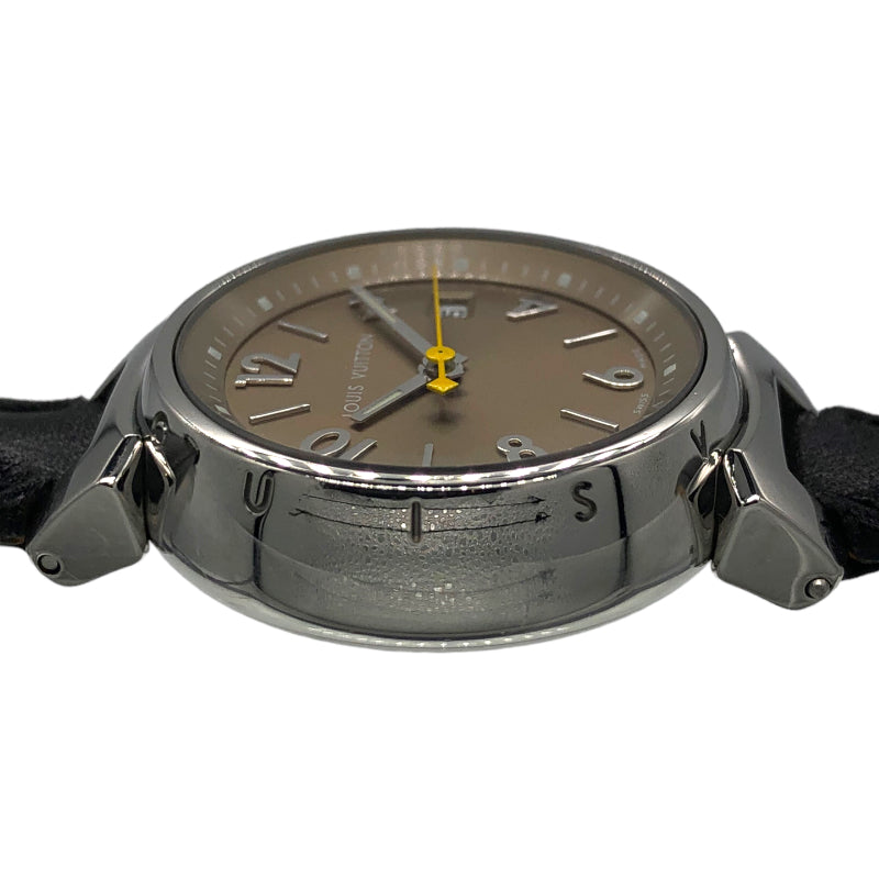 ルイ・ヴィトン LOUIS VUITTON タンブール デイト Q1212 シルバー×シャンパンゴールド SS/革ベルト クオーツ レディース 腕時計