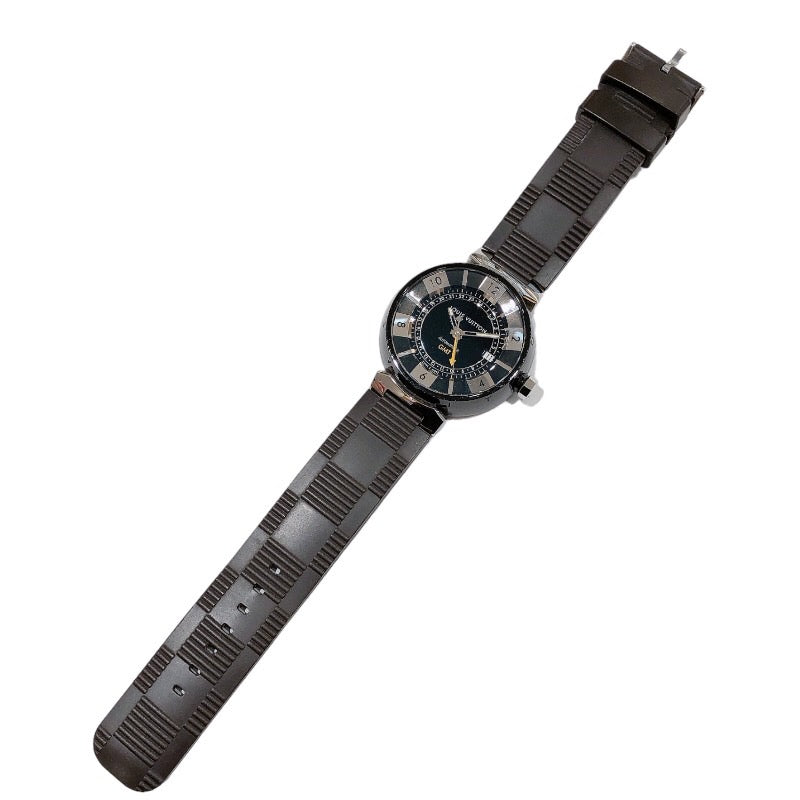 ルイ・ヴィトン LOUIS VUITTON タンブール インブラックGMT Q113K ステンレススチール SS メンズ 腕時計