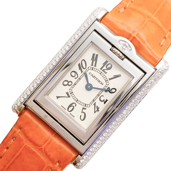 カルティエ Cartier タンクバスキュラント SM WA202751 K18WG/レザー クオーツ レディース 腕時計