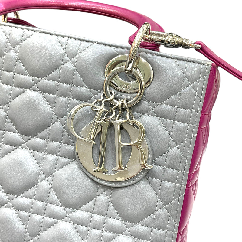 クリスチャン・ディオール Christian Dior レディディオール ミディアム グレー×パープル シルバー金具 レザー レディース ハンドバッグ