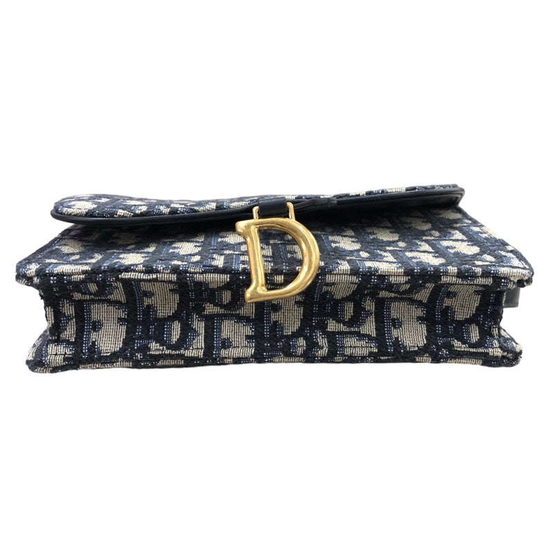 クリスチャン・ディオール Christian Dior サドルベルトポーチ ネイビー・ゴールド金具 レザー レディース ウエストバッグ