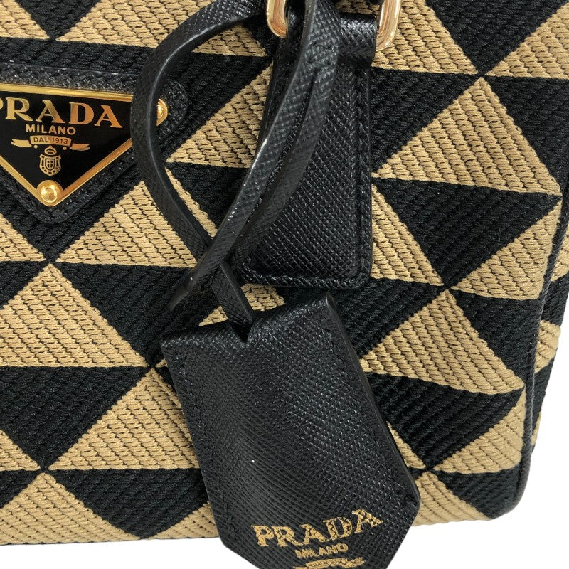 プラダ PRADA シンボル エンブロイダリートップ ハンドルバッグ 1BB846 ブラック/ベージュ ファブリック レディース ハンドバッグ