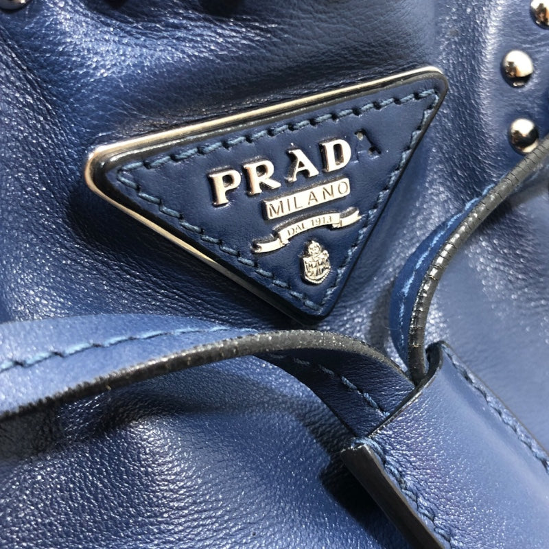 プラダ PRADA スタッズ巾着フリンジトートバッグ B5061M ブルー レザー レディース トートバッグ