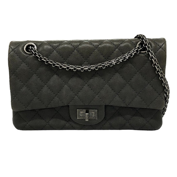 シャネル CHANEL 2.55ラージフラップバック A37586 グレー キャビアスキン レディース ショルダーバッグ