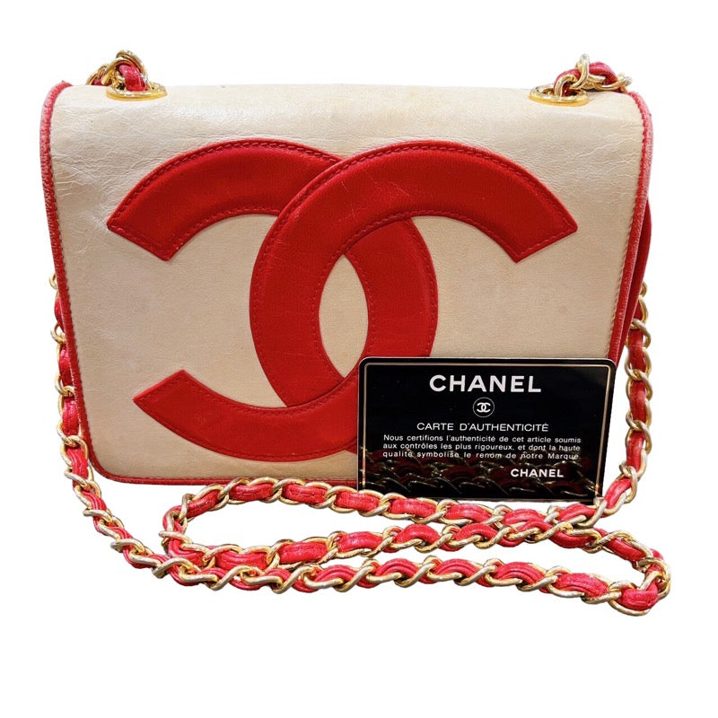 シャネル CHANEL ショルダーバッグ ホワイト×レット レザー レディース