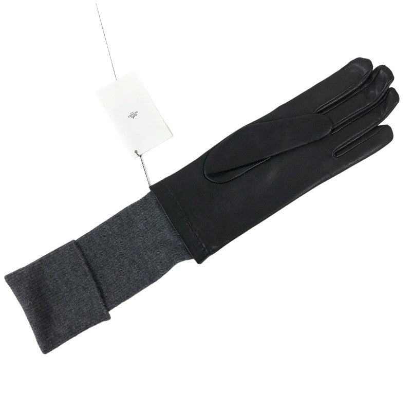 エルメス HERMES レザーグローブ #7.5 ブラック×グレー ラム/カシミア レディース 手袋