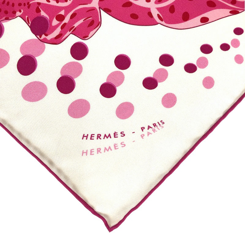 エルメス HERMES カブロッシュツイル HOLA FLAMENCA ホワイト×ピンク シルク レディース スカーフ