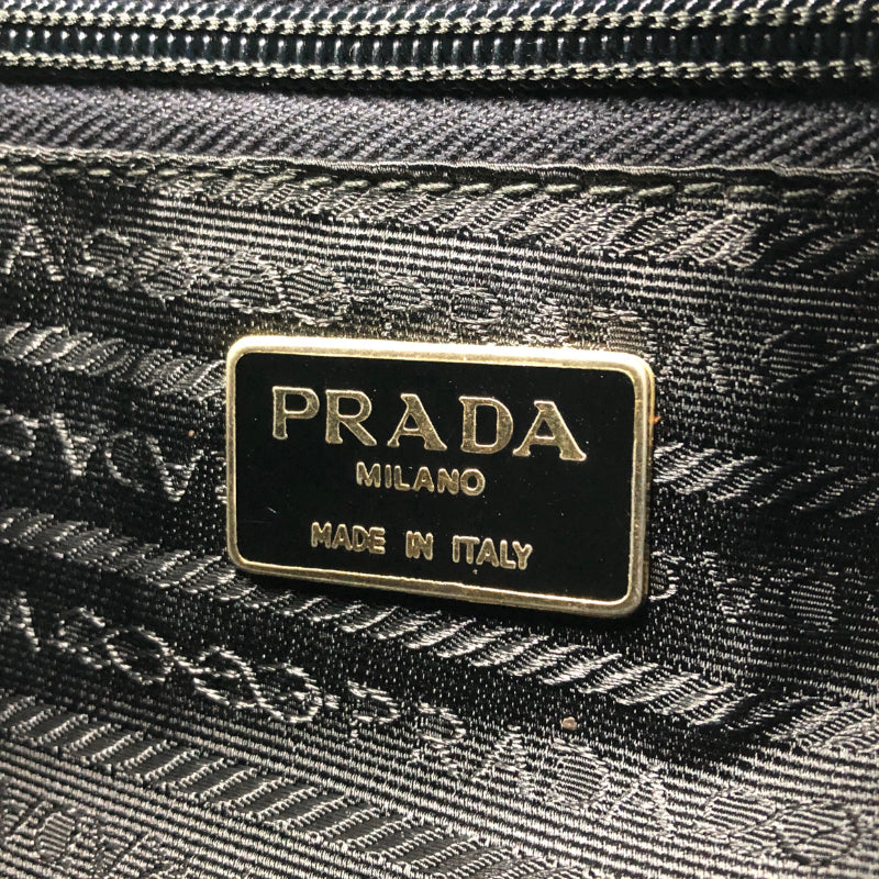 プラダ PRADA 刺繍ポーチ ブラック ナイロン レディース ポーチ | 中古