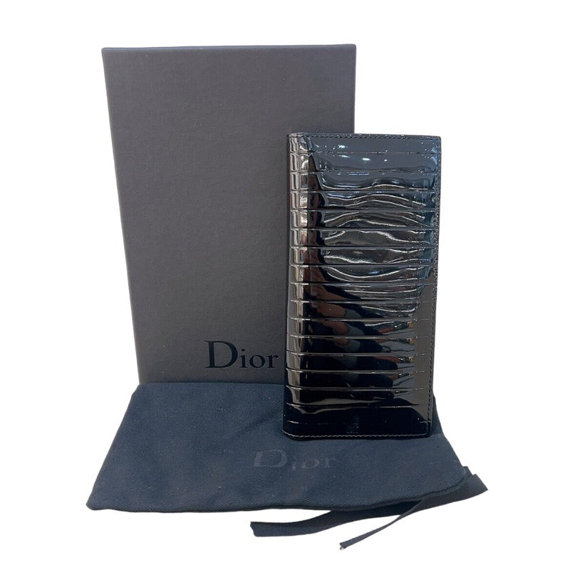 クリスチャン・ディオール Christian Dior 二つ折り長財布 ブラック パテントレザー　エナメル メンズ 長財布