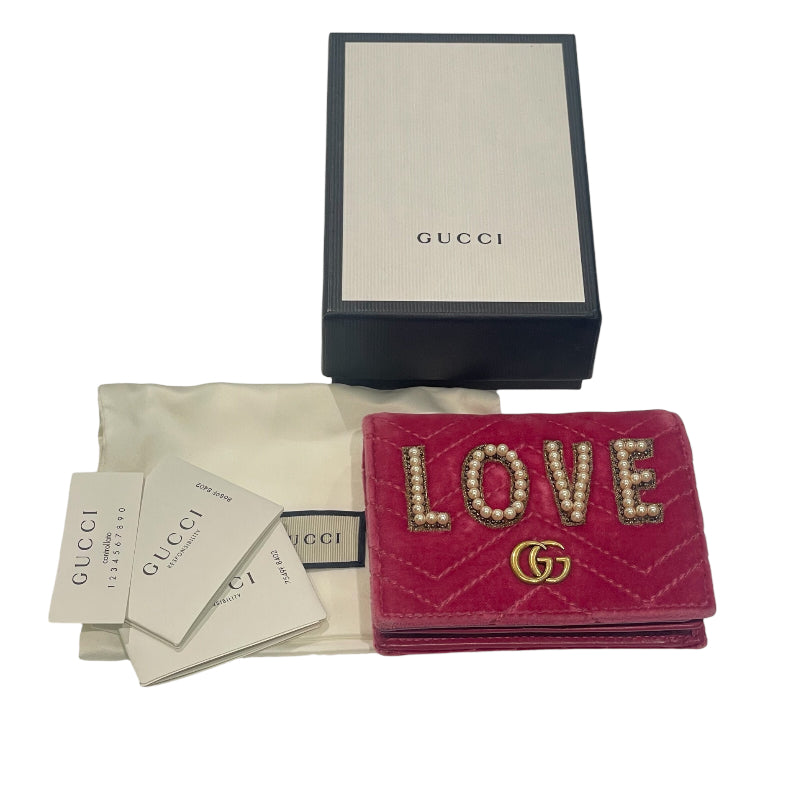 グッチ GUCCI GGマーモント LOVE カードケース 466492 ワインレッド べロワ レディース 二つ折り財布 |  中古ブランドリユースショップ OKURA(おお蔵)