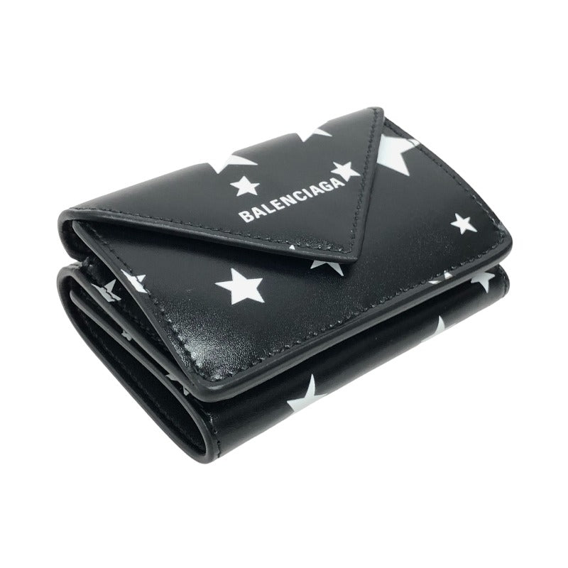 【箱付】バレンシアガ 三つ折り財布 ペーパーミニウォレット 黒レザー