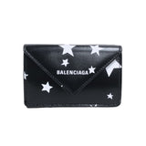 バレンシアガ  ペーパー ミニウォレット 391446 レザー/スタープリント  ブラック×ホワイト 三つ折り財布レディース