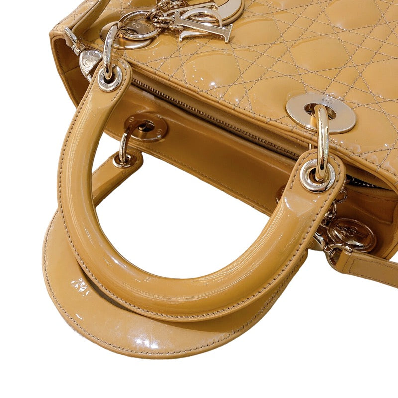 クリスチャン・ディオール Christian Dior レディ ディオール ミディアム ベージュ シルバー金具 エナメル レディース ハンドバッグ