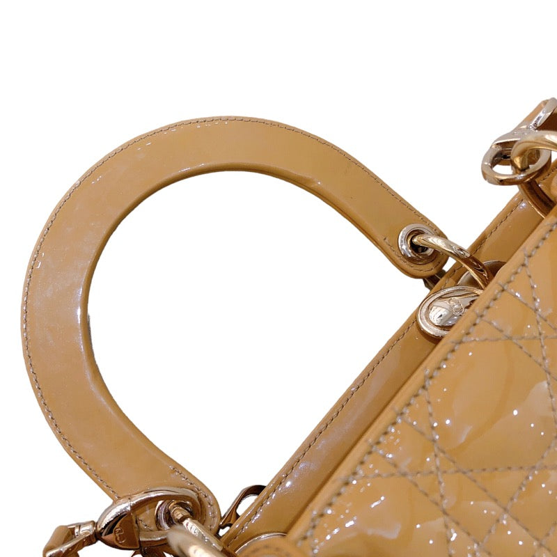クリスチャン・ディオール Christian Dior レディ ディオール ミディアム ベージュ シルバー金具 エナメル レディース ハンドバッグ