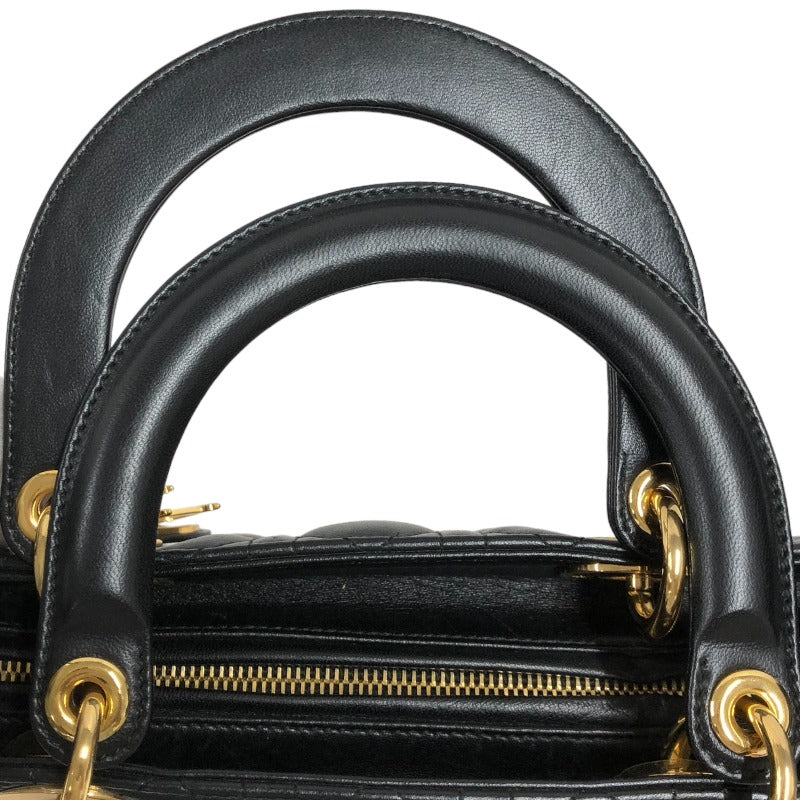 クリスチャン・ディオール Christian Dior レディディオール ラージ ブラック ゴールド金具 カナージュ ラムスキン レディース ハンドバッグ