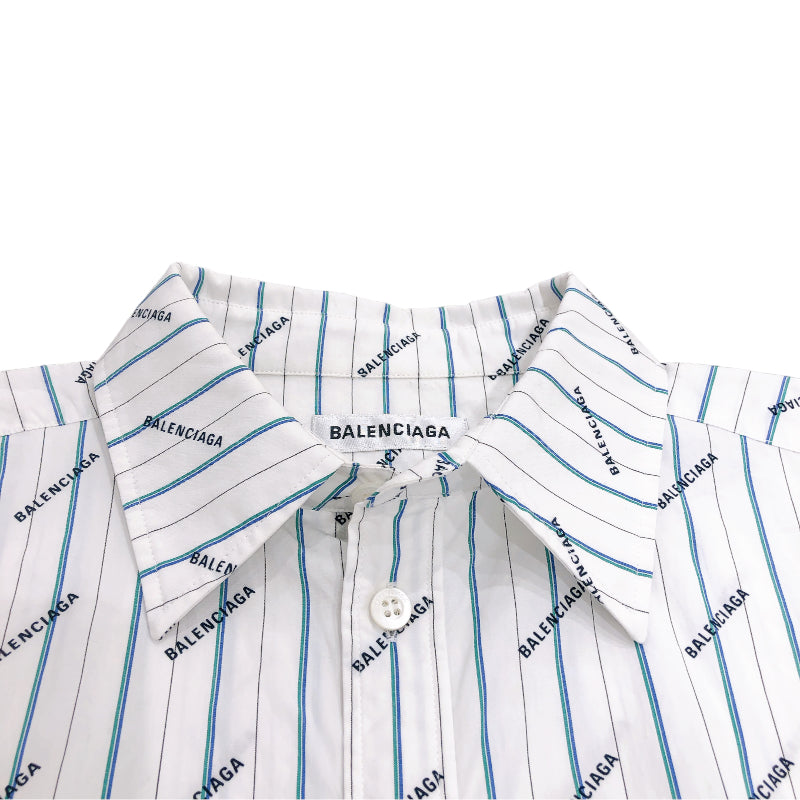 バレンシアガ ロゴストライプコットンシャツ 527818 コットン 長袖