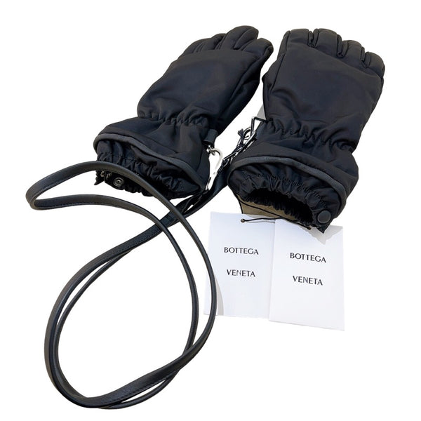 ボッテガ・ヴェネタ BOTTEGA VENETA ネックストラップ付 レザー切り替え 手袋　 ブラック  ウール/レザー/ナイロン メンズ 手袋
