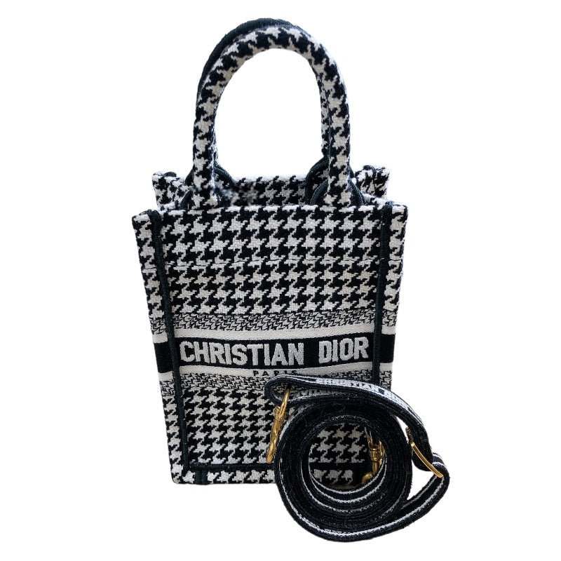 クリスチャン・ディオール Christian Dior ブックトートミニフォンバッグ ブラック/ホワイト/ゴールド金具 キャンバス レディース ショルダーバッグ