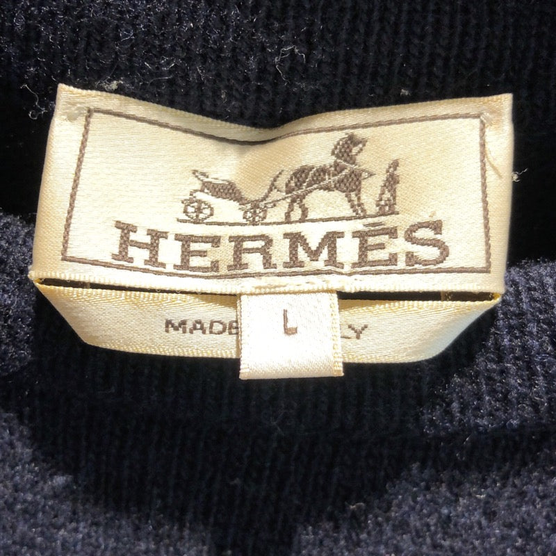 エルメス HERMES ウールカシミヤラインニットセーター ネイビー×グレー カシミヤ メンズ セーター