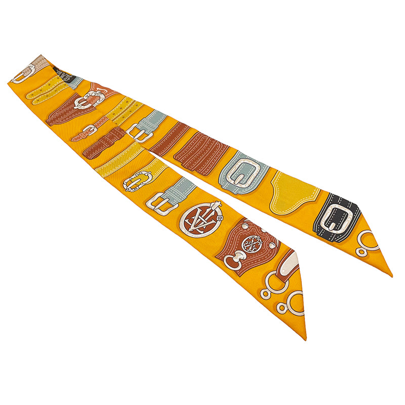 エルメス HERMES ツイリー 「HARNAIS DES PRESIDENTS」（大統領の馬具） オレンジ×ブラウン シルク100％ レディース スカーフ