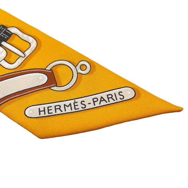 エルメス HERMES ツイリー 「HARNAIS DES PRESIDENTS」（大統領の馬具） オレンジ×ブラウン シルク100％ レディース スカーフ