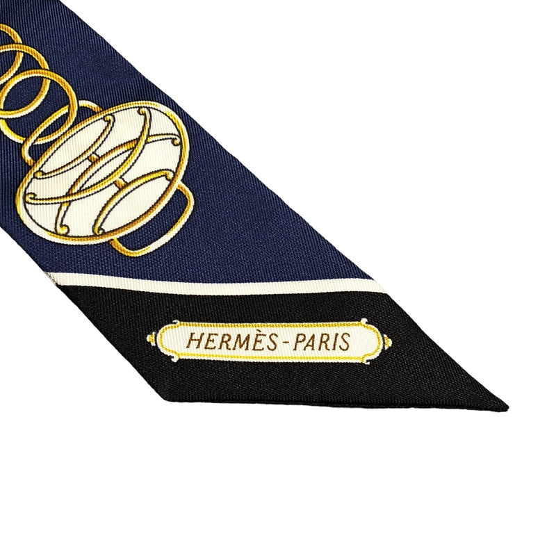 エルメス HERMES ツイリー 「Lift Profile」（リフト・プロフィール） ネイビー×ゴールド シルク100％ レディース スカーフ