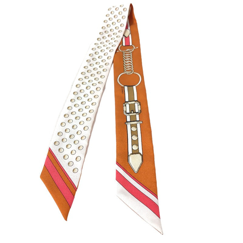 エルメス HERMES ツイリー 3RANDTRLALA ブラウン×ホワイト×ピンク シルク100% レディース スカーフファッション小物 -  バンダナ/スカーフ