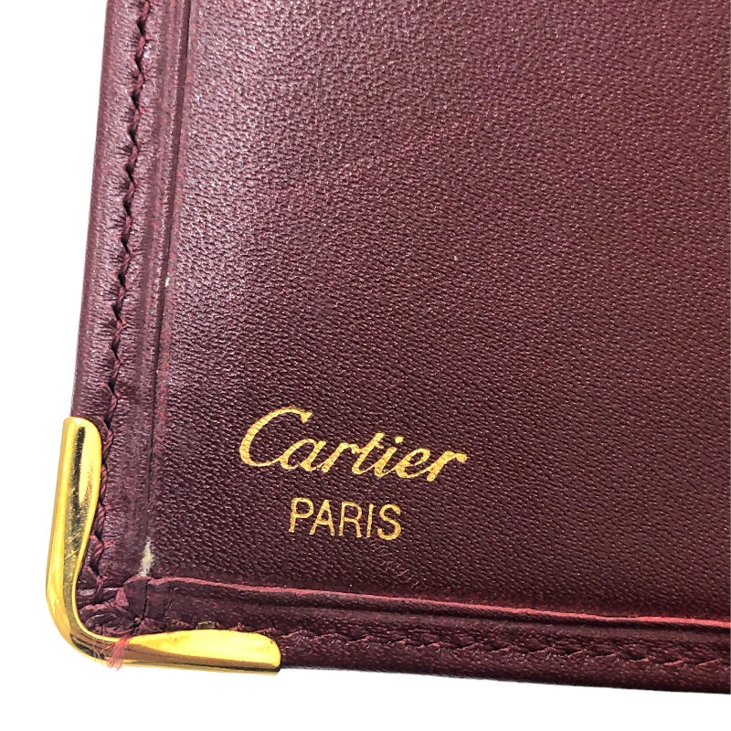 カルティエ Cartier マストライン 二つ折り財布 ボルドー レザー 