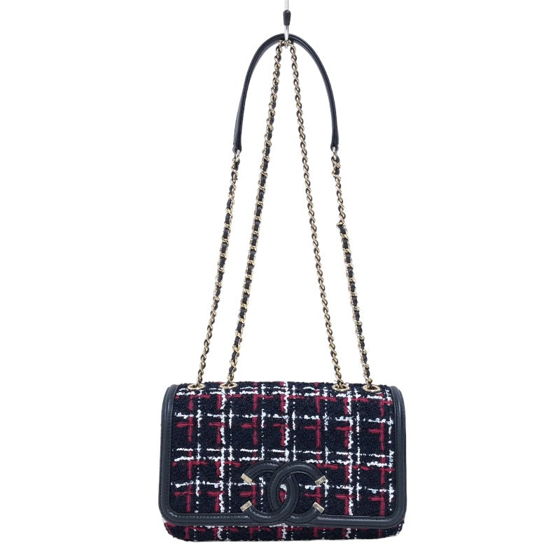 【ネット限定】シャネル CHANEL CCフィリグリー チェーンショルダー 30番台 ネイビー×マルチカラー ツイード/ラムスキン レディース ショルダーバッグ