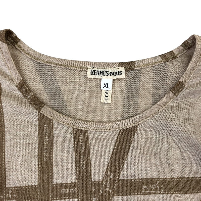 【ネット限定】エルメス HERMES コットン ボルデュック リボン柄 長袖 ロングTシャツ ベージュ コットン XL レディース 長袖シャツ