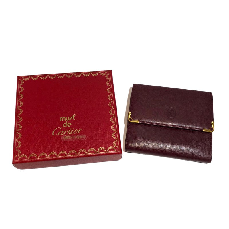 カルティエ Cartier マストライン Wホック財布 L3000221 ボルドー カーフ レディース 二つ折り財布