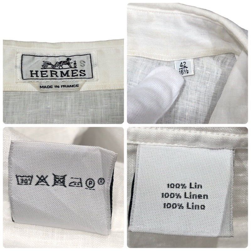 エルメス HERMES リネンジップシャツ ホワイト リネン メンズ 半袖シャツ