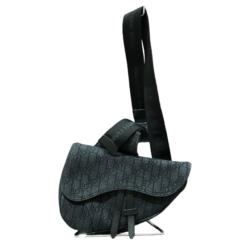 クリスチャン・ディオール Christian Dior オブリーク サドルボディバッグ ブラック  コットンキャンバス メンズ ボディバッグ