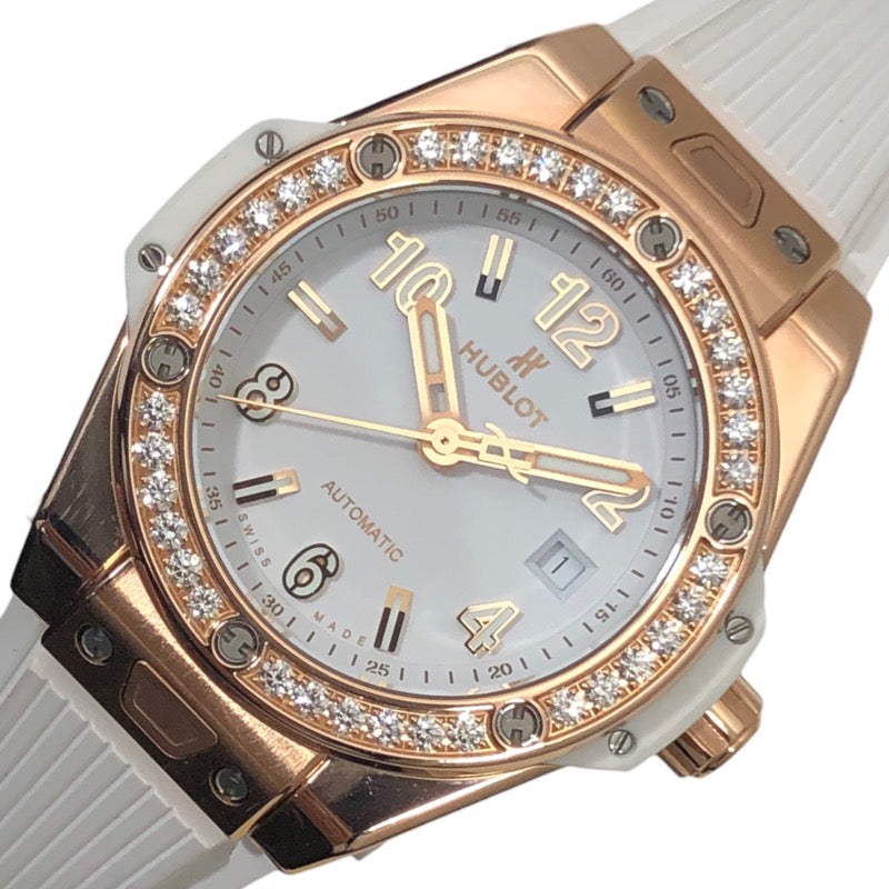 ウブロ HUBLOT ビッグバンワンクリックキングゴールド ホワイトダイヤモンド 485.OE.2080.RW.1204 ホワイト K18RG/ラバーベルト 自動巻き レディース 腕時計