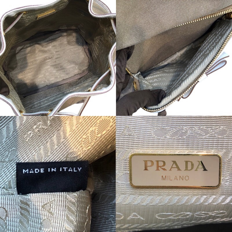 プラダ PRADA ロゴジャガード 巾着ショルダーバッグ 1BH038 ベージュ 