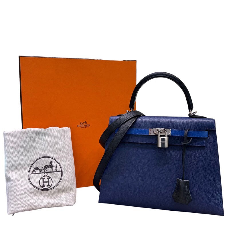 エルメス HERMES ケリー25 トリコロール U刻印 ブルーサフィール