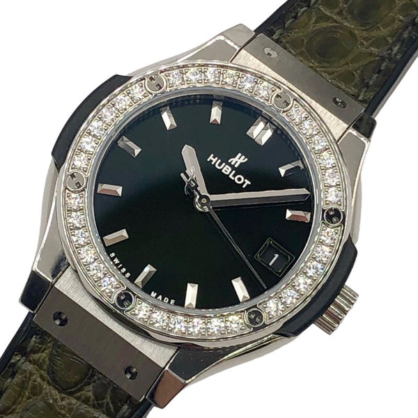 ウブロ HUBLOT クラシックフュージョン チタニウム グリーン ダイヤモンド 581.NX.8970.LR.1140 チタン/アリゲーターラバー クオーツ レディース 腕時計