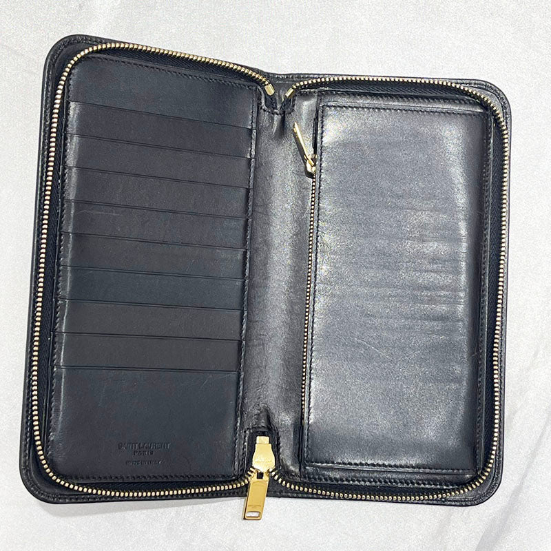 サンローラン クラッシク ラウンドジップ 328558 レザー ブラック 長